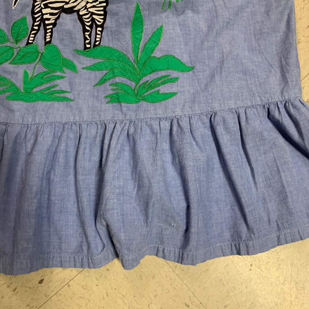 GO SOFTLY Patio Womens Sz L Blue Embroidered Applique Zebra Short Sleeve‎ Dress - Picture 5 of 10